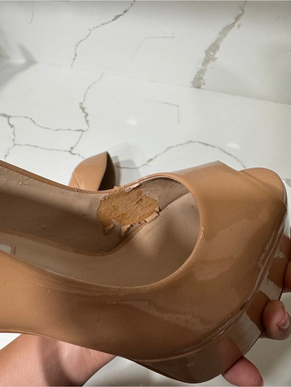 Steve Madden Patent Platform Peep-Toe High Heel in Nude